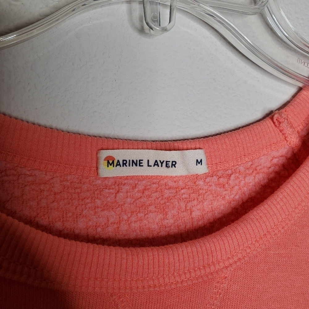 Marine Layer Coral Pink Embroidered Fleece Crewneck Pullover Sweatshirt - Picture 6 of 7